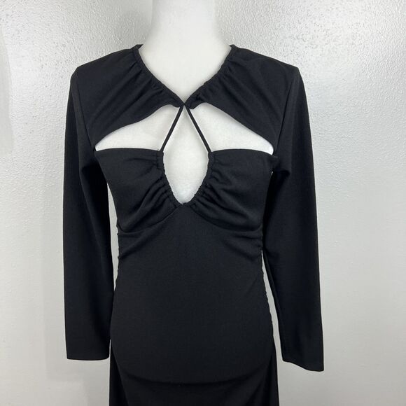 H&M Dress Women Medium Black Keyhole Top Long Sleeve Solid Casual Cocktail - Picture 7 of 14